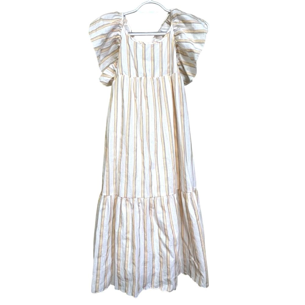 Vignette Girls 16Y Striped Midi Dress Ruffle Sleeve Tassel Tierd Lined